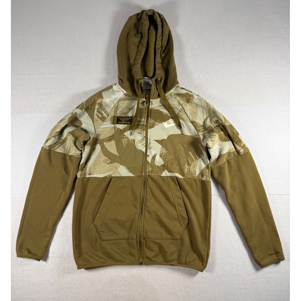 Nike Dri-FIT Full Zip Hoodie Mens S Cascade Brushstroke Camo Brown DA0001-234